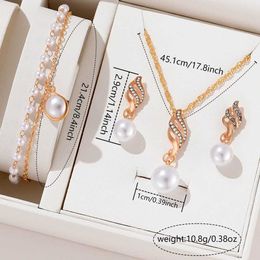 Women's Watches 5PCS/Set Casual And Fashionable Womens Rhinestone Quartz Pearl Jewellery Set Womens As A Gift For Mom