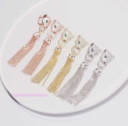 Luxury gold Carttrrie earrings s925 Sterling Silver Leopard Head Tassel Earrings Feminine and Versatile Exaggerated Design Ear Jewelry