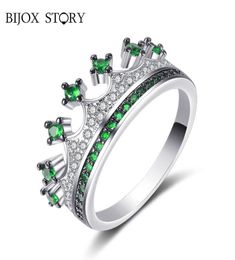 BIJOX Storey classic crown shaped emerald gemstone ring 925 sterling silver fine jewellery rings for female wedding promise party1528838