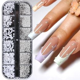 White Pearls For Nails Caviar Bead Nail Art Charms Decor Half Shape Design 3D Crystals Rhinestones Manicure Accessories LA2070 240425