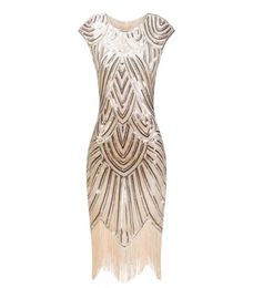 1920s Flapper Great Gatsby ONeck Cap Sleeve Sequin Fringe Party Midi Vestido De Verano Summer Women Dress 2103152275473