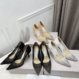 Mesh Love Heel Tulle Pumps with rhinestones point toe Stiletto Heels Slip-On shoe Party Evening Dress shoes Women's luxury designer factory footwear with box