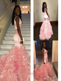 South Afric Evening Dresses Mermaid Organza Ruffles Ball Gown Satin Blush Pink Prom Gowns 2016 PAGEANT GOWNS4387395