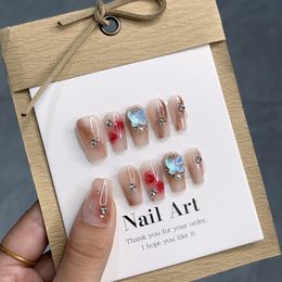 Emmabeauty Handmade Press On Nails Rose Encounter Blush Aurora Butterfly RhinestoneNoEM24489 240430