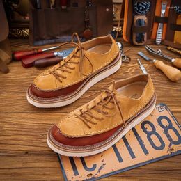 Casual Shoes Spring Autumn British Style Retro Chunky Bottom Sewing Mixed Colors Lace-Up Genuine Leather Men Work 2404