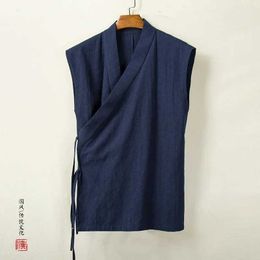 Men's Polos Traditional Chinese clothing Hanfu vest mens linen cotton sleeveless mens Tang suit kimono cardigan mens cardigan topL2405