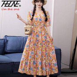 Party Dresses THHONE Women Dress Summer 2024 Vestidos Maxi Long Print Clothing Floral Cotton Linen Vintage Korean Style Fashion Robe