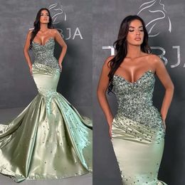 Evening Mermaid Elegant Green Light Sequins Sweetheart Formal Party Prom Dress Pearls Beads Red Carpet Long Dresses For Special Ocn es