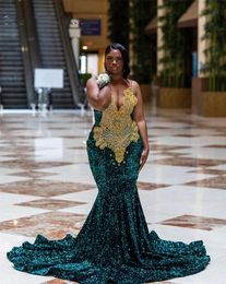 Green O Neck Long Prom Dress For Black Girls 2024 Beaded Crystal Birthday Party Dresses Sequined Evening Gowns Gown Aso Ebi