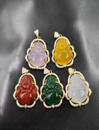 5 Colours High Quality S925 Silver Plated Maitreya Pendants Agate Inlay Colourful Jade Buddha Pendant Necklace For Women Men Jewelry2787683