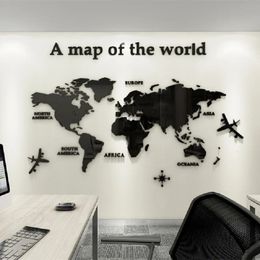 Nordic Style 3D World Map Wall Sticker Acrylic Solid Colour Bedroom Wall With Living Room Classroom Stickers Office Decoration 240423