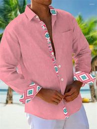 Men's Casual Shirts Shirt Splicing Pattern Solid Colour Pink Blue Comfortable And Soft Outdoor Beach Top Pocket