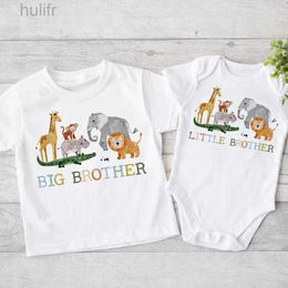 Family Matching Outfits Big Brother Little Brother Matching Clothes Safari Animals Printed Sibling Shirt Kids T-shirt Top Baby Bodysuit Children Outfits d240507