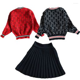 Clothing Sets Baby Girl Clothes Female Sweater Set Children's Plaid Printing Knit Suit Girls Warm Skirt Two-piece