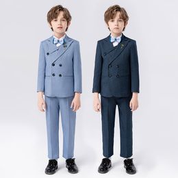 Children's small suit boy's spring and autumn England style suit suit flower girl student piano host performance dress (jacket + trousers + waistcoat + bow tie + brooch)