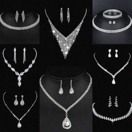 Valuable Lab Diamond Jewellery set Sterling Silver Wedding Necklace Earrings For Women Bridal Engagement Jewellery Gift t8lt#