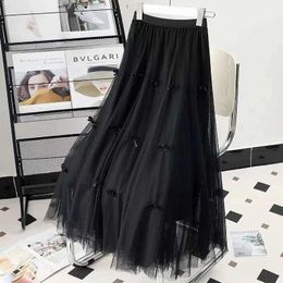 Skirts Long Skirt Korean Fashion Harajuku Kawaii Midi Maxi Tull Skirt Autumn Vintage Elastic High Waist Streetwear Black Skirt