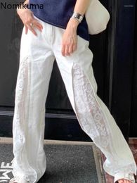 Women's Pants Bottoms Y2k Wide Leg For Women Fashion Patchwork Lace White Trousers High Waist Straight Casual Summer Pantalon Femme