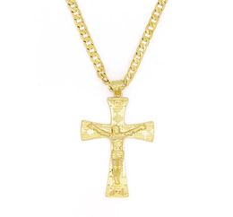 Solid 10k Amarelo Gold Amarelo cheio Jesus Cross Charm Big Pingnder 5535mm com 24quot Miami Chain Chain 6005mm6100683