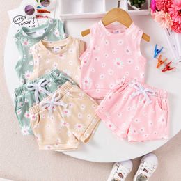 Clothing Sets Baby Girl Summer Outfits Floral Print Sleeveless Tank Tops with Elastic Waist Shorts 2pcs Newborn Set H240507