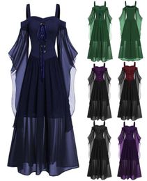 Casual Dresses Womne Gothic Princess Dress Victorian Luxury Cold Shoulder Butterfly Sleeve Lace Up Halloween Vintage Cosplay Costu4390831