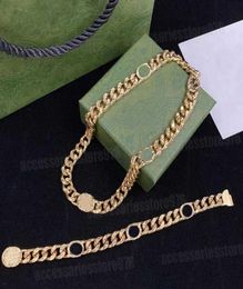 Men Women Choker Necklace Stainless Steel Bracelets 18K Gold Plated Designer Punk Letter Curb Cuban Gold Chain Hip Hop Pendant Jew1577615