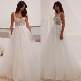 Boho Line Nova Milla A Wedding Dresses For Bride Illusion Bodice Countries Wedding Dresses Glitter Sequins Designer Bridal Gowns
