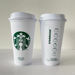 FDA Clear Drinking mug Flat Bottom Pillar Shape Lid Straw Cups Starbucks Tumbler Plastic Mugs Reusable clear white mix Colour 710ml