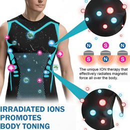 Mens Ionic Shaping Vest Ice-Silk Slimming Vest Body Shaper Compression T-Shirts Tank Top Tummy Control Quick-dry Fitness Shirts 240506