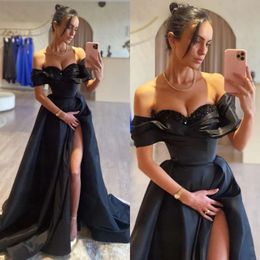 Dress Line Black A Prom Beads Neck Off Shoulder Evening Elegant Split Pleats Backless Formal Dresses For Special Ocns es