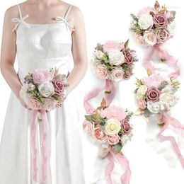 Decorative Flowers Rose Artificial Fake For Wedding Marriage Decoration Bride Bridesmaid Hand Bouquet Home Decor Ornament Accessory