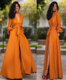 Casual Dresses Elegant Split Maxi Women Autumn Deep V Neck Long Sleeve Party Dress Ladies Sexy Slim Plus Size African Clothes3622682