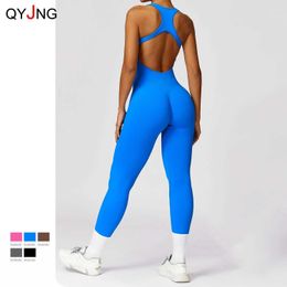 Women's Jumpsuits Rompers Seamless Gym Sport Jumpsuit Women Sportswear Sexy Hollow Backless Scrunch Overalls Push Up One Pieces Outfit Wear T240507