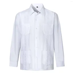 Men's T Shirts Long Sleeve Button Up Cuban Beach Casual Embroidered Dress Shirt All- Hip-hop