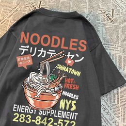Men's T-Shirts Anime Noodies Illustration Graphic Drawstring T Shirt Mens Loose Oversize New Clothes Summer Cotton Tops Creativity Shirts H240506