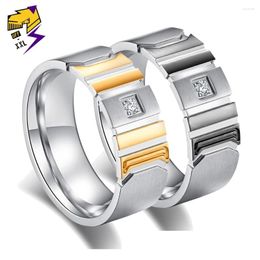 With Side Stones Fashion Romanitic Lovers' Couple Wedding Rings Silver Titanium Steel Gold Black Enamel Promise Ring Men Women Engagement