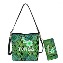 Shoulder Bags Floral Crossbody Bucket Purse Handbag Set Women Bag Wallets Polyensian Pattern 3D Casual Beach PU Leather Sac