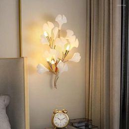 Wall Lamp Romantic Flowers Foyer LED Ceramics Leaf Bedroom El Sconces Art Decorate G9 Bulb Gold Metal Lighting Drop