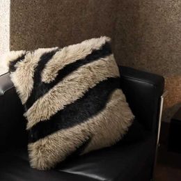 Cushion/Decorative High-quality Zebra Print Faux Fox Fur Sofa Back Cushion for Bed Chair Soft Fluffy Cushions Decorative Home Luxury Throws