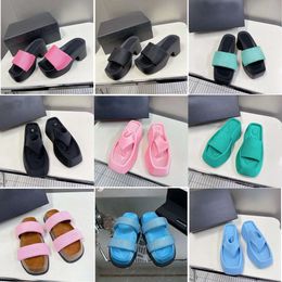 Ti Platform Slide Sandal Designer Fur Slides Slippers Women Cork Sandals Top-Quality Soft Toe Wedges Blue Pink Black Thick Bottom Beach Shoes