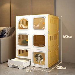 Cages Transparent Cat Cages Living Room Indoor Cat Litter Box Integrated Cat House Cat Fence Cat Cabinet with Closed Toilet Cat Villa