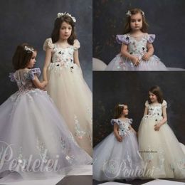 Lovely Ball Gown Flower Girl Dresses Jewel Sleeveless Lace Applique Sequins Ruffles Pageant Dress Floor Length Girl's Birthday Party 0431