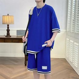 Men's Tracksuits Summer Suit Waffle Pattern Outdoor Loose With Shorts Sportswear Workout Set