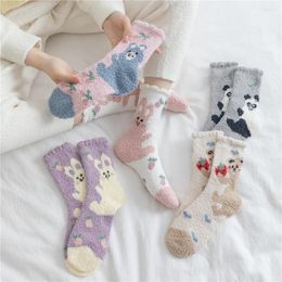 Women Socks Warm Winter Women's Cute Panda Bear Plush Coral Fleece Thick Sleeping Floor Bed Sokken Christmas Gift Dropship