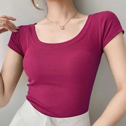 Women's T-Shirt AOSSVIAO 100% Cotton T Shirt Women Summer New Slim Solid Basic Tees 16 Color Casual Tshirt Korean O Neck Khaki Tops d240507