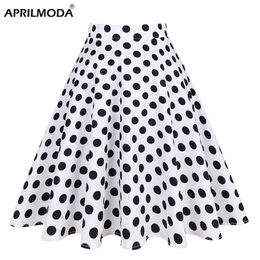 Skirts Polka Dots 50s Retro Womens Tuned Ski High Waist Fold Midi Retro Clothing Summer Audrey Hepburn 50s Swinging Holiday Skateboarding Q240507