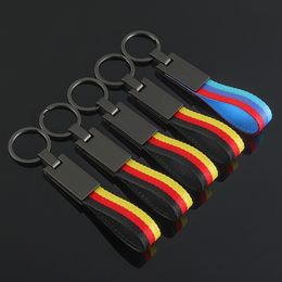 Woven Strap Metal Car Keychains Keyring Italy Germany Flag Car Accessories Keychain Outdoor Sport Styling Car Key Ring Bag Pendant