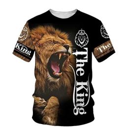 Men's T-Shirts Summer Lion 3D Printed T-shirt The King Crew Neck Tops T Casual Sports T-shirt Oversized T-shirt Strt Fashion Men Clothing T240505