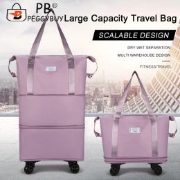 Bags Foldable Storage Bag Lightweight Collapsible Trolley Bag Large Capacity DryWet Separation Unisex Business Trip Bag