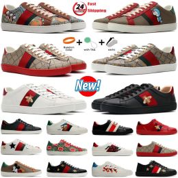 Shoes Designer Bee 2024 High Quality Cartoon Ace Leather Snake Embroidery White, Green Red Stripes Classic Men's and Women's Casual Outdoor Sneakers